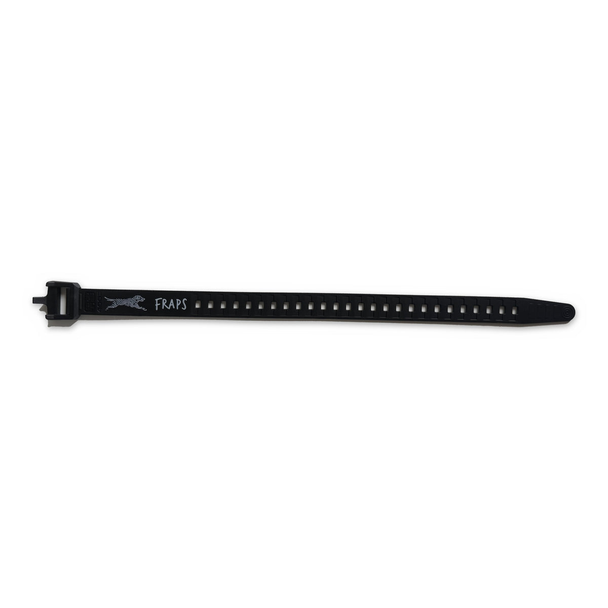 FRAPS STRAPS black 400mm Grip Ties strap with Alma running dog logo on white