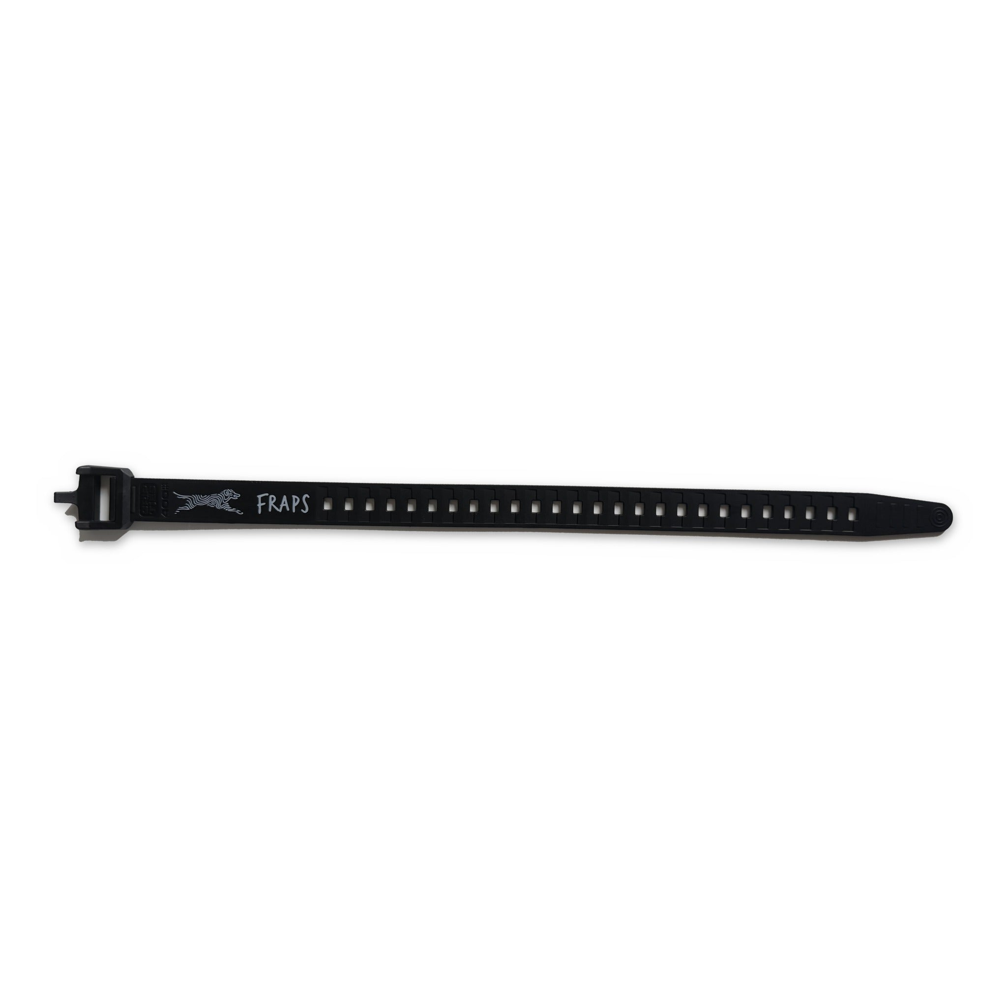 FRAPS STRAPS black 400mm Grip Ties strap with Alma running dog logo on white